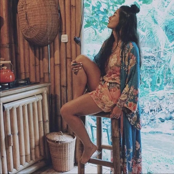 Boho Kimono Floral Bird Print Maxi Gypsy Coverup - Picture 9 of 10